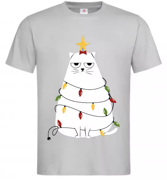 Чоловіча футболка Котик ялинка Сірий фото