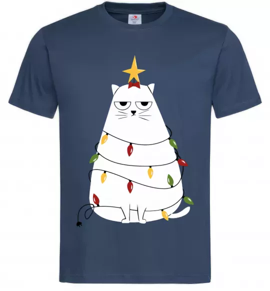 Чоловіча футболка Котик ялинка Темно-синій фото