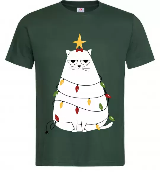 Чоловіча футболка Котик ялинка Темно-зелений фото
