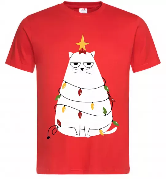 Чоловіча футболка Котик ялинка Червоний фото