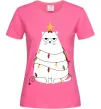 Женская футболка Котик ялинка Ярко-розовый фото