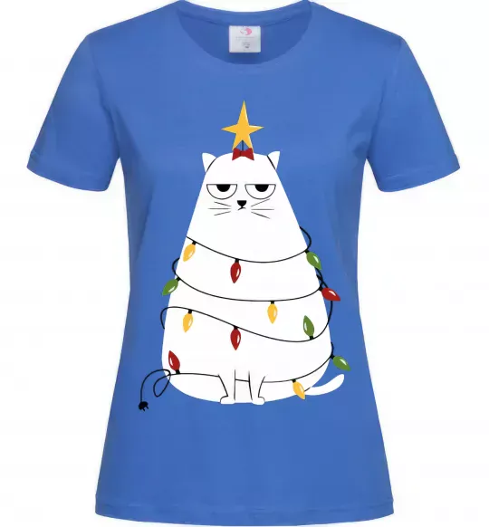 Женская футболка Котик ялинка Ярко-синий фото
