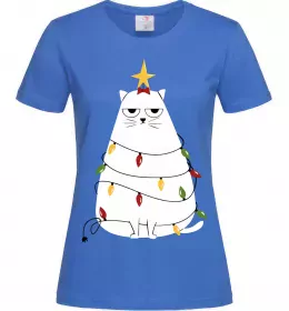 Женская футболка Котик ялинка Ярко-синий фото