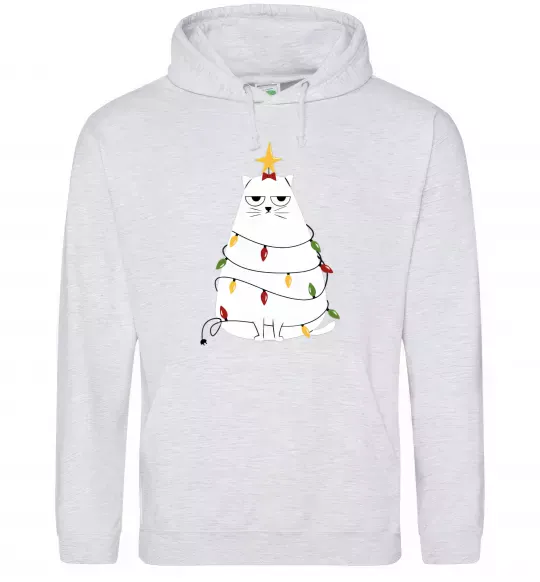 Жіноча толстовка (худі) Котик ялинка Сірий меланж фото