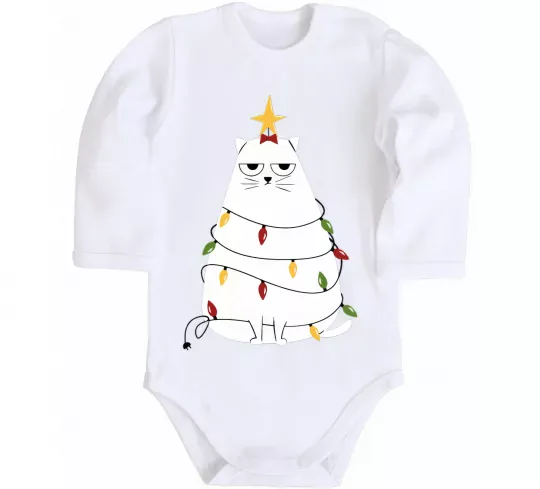 Детский боди Котик ялинка Белый фото