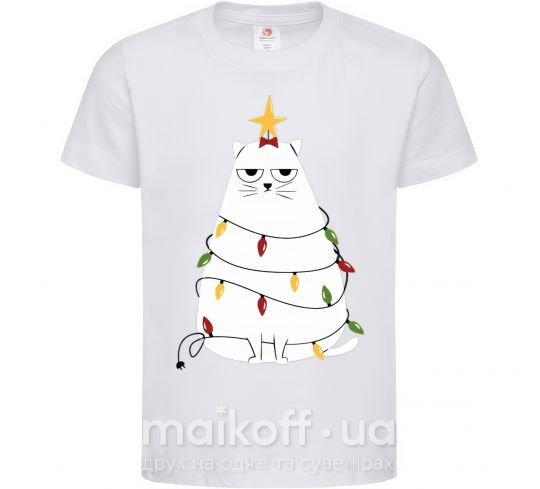 Детская футболка Котик елка Белый фото