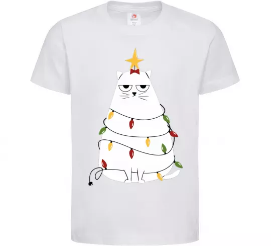 Дитяча футболка Котик ялинка Білий фото
