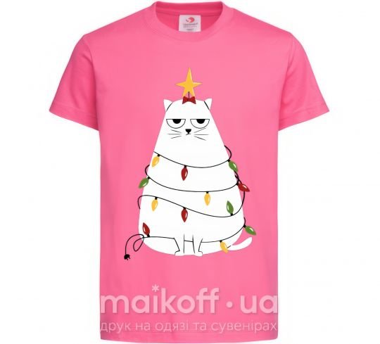 Детская футболка Котик елка Ярко-розовый фото