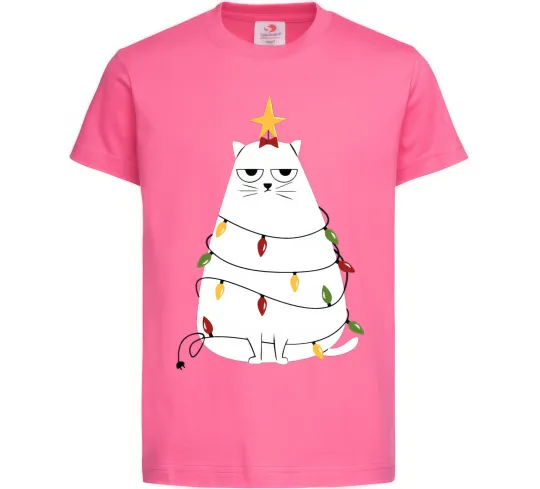 Дитяча футболка Котик ялинка Яскраво-рожевий фото