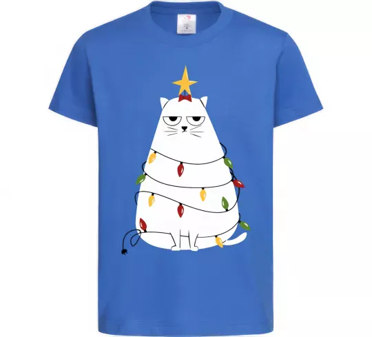 Дитяча футболка Котик ялинка Яскраво-синій фото