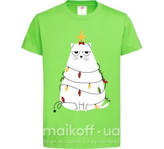 Детская футболка Котик елка Лаймовый фото