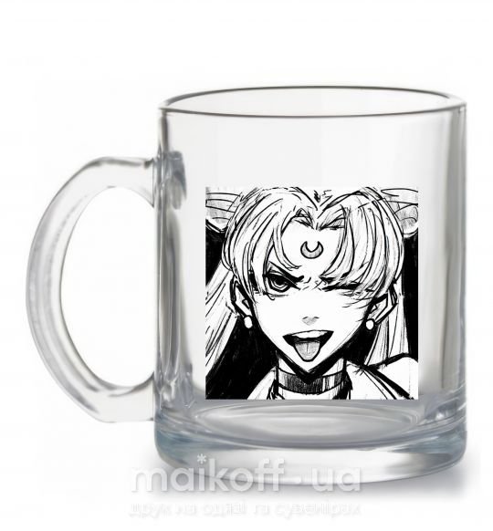 Чашка скляна Sailor moon black white Прозорий фото