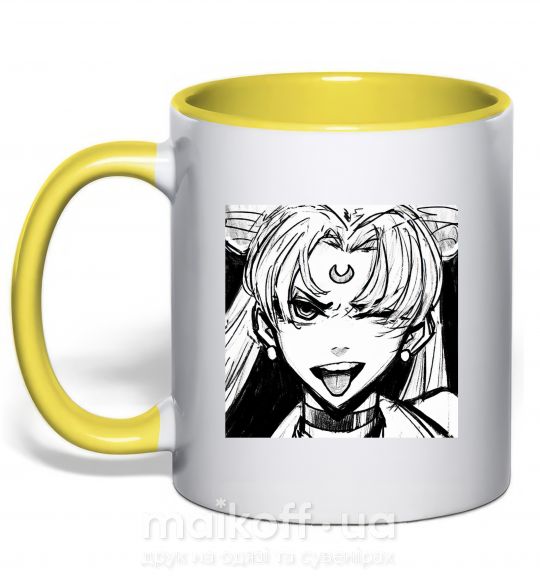 Чашка з кольоровою ручкою Sailor moon black white Сонячно жовтий фото
