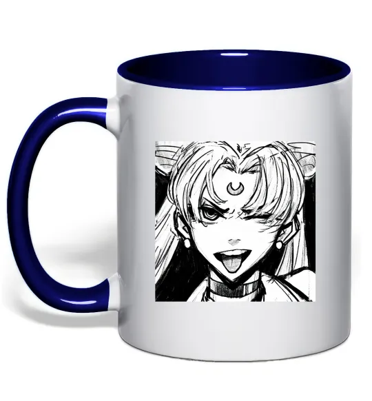 Чашка з кольоровою ручкою Sailor moon black white Глибокий темно-синій фото