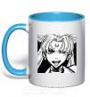 Чашка з кольоровою ручкою Sailor moon black white Блакитний фото