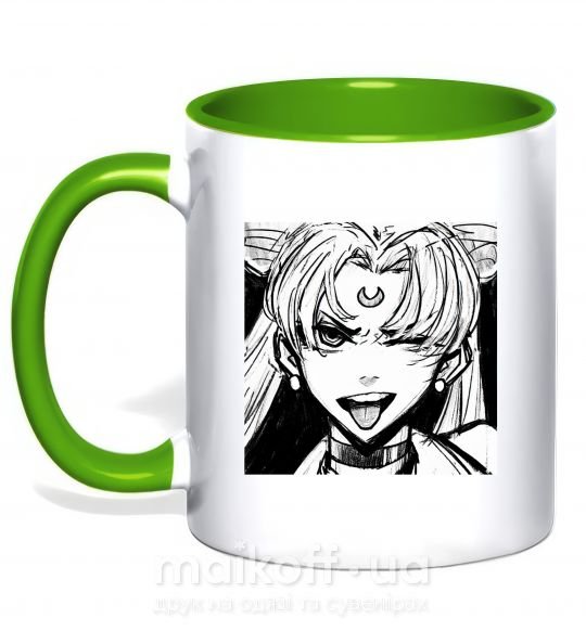 Чашка з кольоровою ручкою Sailor moon black white Зелений фото