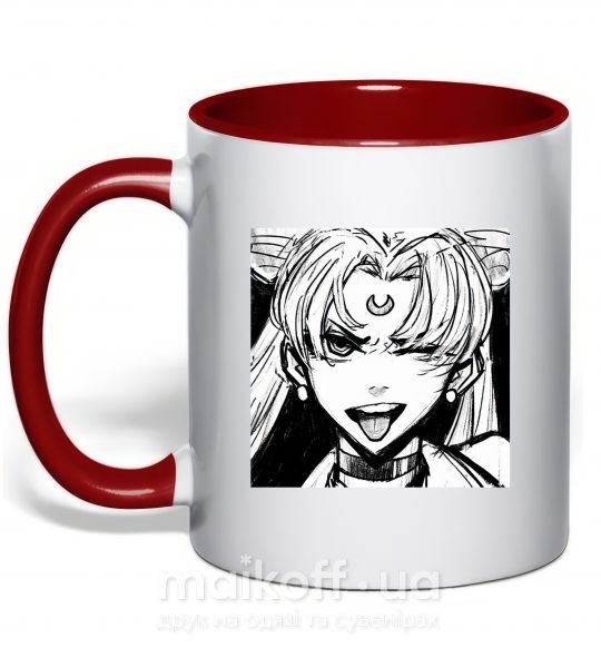 Чашка з кольоровою ручкою Sailor moon black white Червоний фото