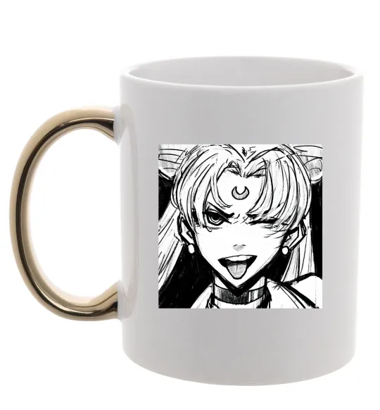 Чашка з кольоровою ручкою Sailor moon black white Золото фото
