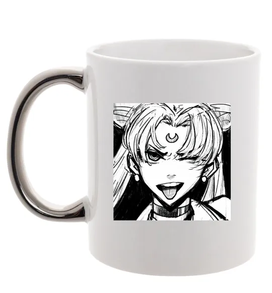 Чашка з кольоровою ручкою Sailor moon black white Срібло фото