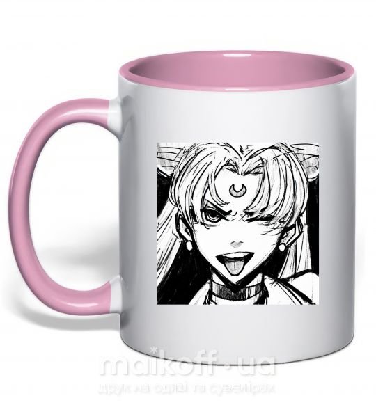 Чашка с цветной ручкой Sailor moon black white Нежно розовый фото