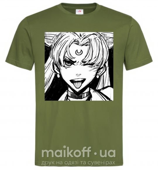 Мужская футболка Sailor moon black white Оливковый фото
