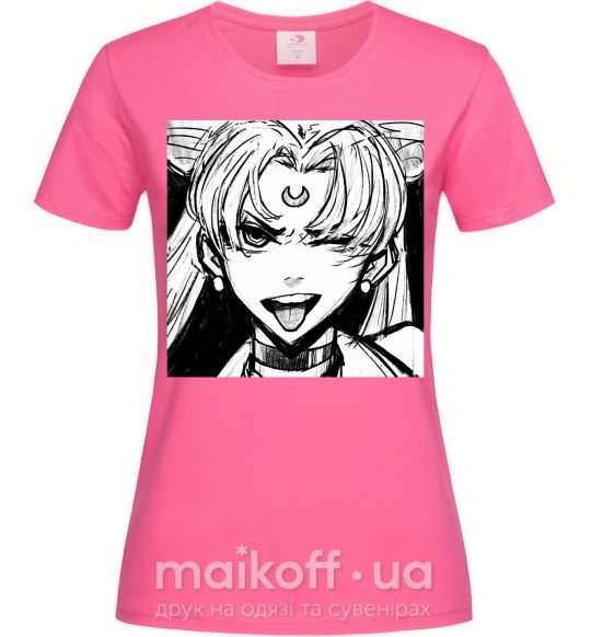 Жіноча футболка Sailor moon black white Яскраво-рожевий фото