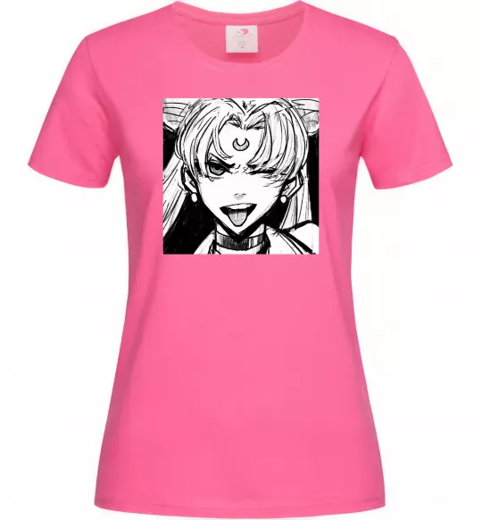 Жіноча футболка Sailor moon black white Яскраво-рожевий фото