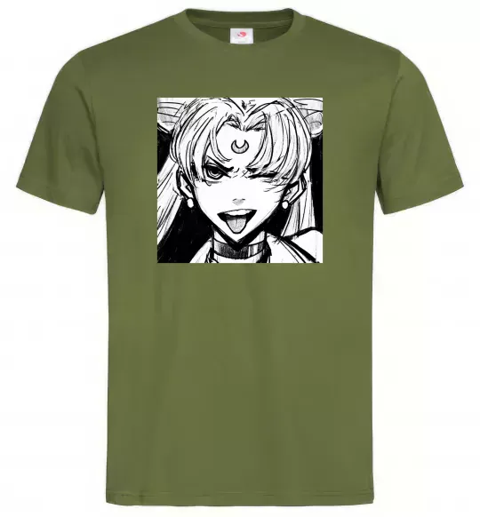 Мужская футболка Sailor moon black white Оливковый фото