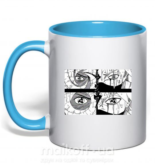 Чашка з кольоровою ручкою Глаза аниме Блакитний фото