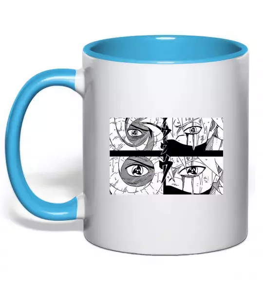 Чашка з кольоровою ручкою Очі аніме Блакитний фото