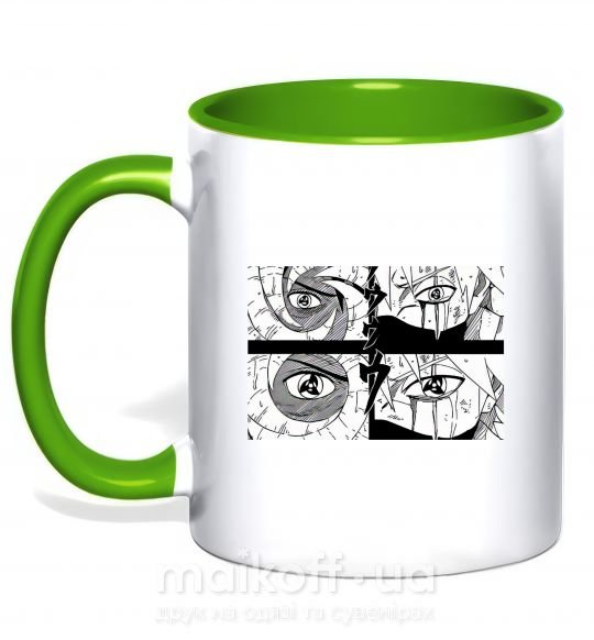 Чашка з кольоровою ручкою Глаза аниме Зелений фото