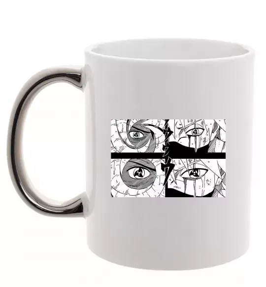 Чашка з кольоровою ручкою Очі аніме Срібло фото