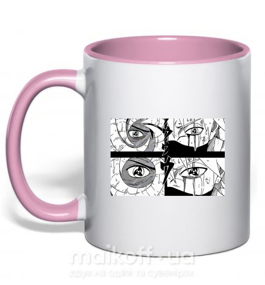 Чашка з кольоровою ручкою Глаза аниме Ніжно рожевий фото