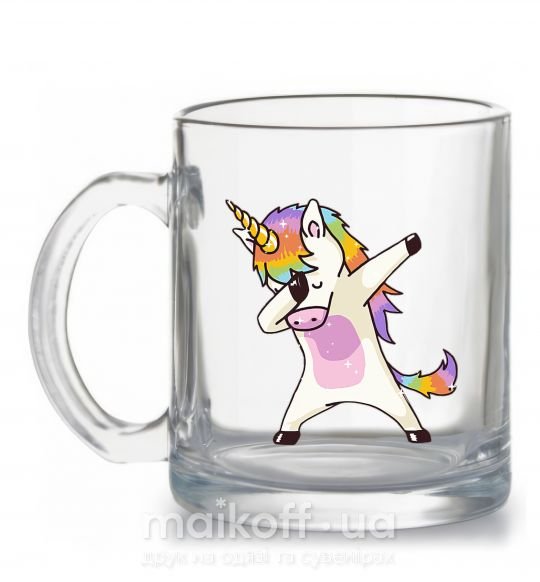 Чашка стеклянная Dabbing unicorn with star Прозрачный фото