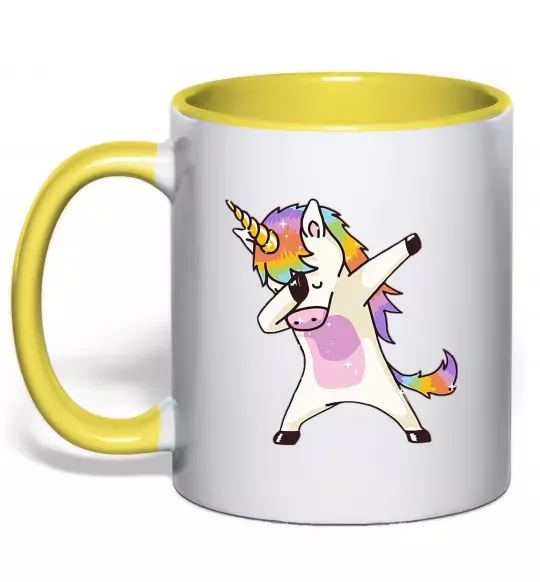 Чашка с цветной ручкой Dabbing unicorn with star Солнечно желтый фото