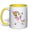 Чашка з кольоровою ручкою Dabbing unicorn with star Сонячно жовтий фото