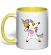 Чашка с цветной ручкой Dabbing unicorn with star Солнечно желтый фото