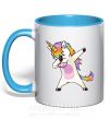 Чашка з кольоровою ручкою Dabbing unicorn with star Блакитний фото