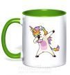 Чашка з кольоровою ручкою Dabbing unicorn with star Зелений фото