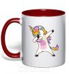 Чашка з кольоровою ручкою Dabbing unicorn with star Червоний фото