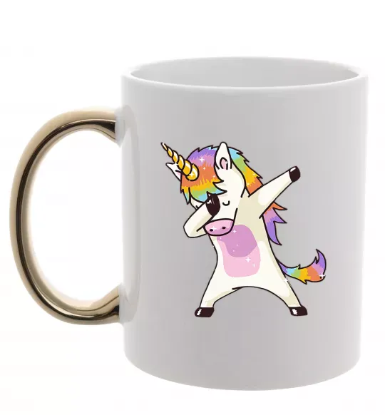 Чашка с цветной ручкой Dabbing unicorn with star Золото фото