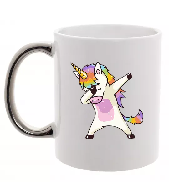 Чашка с цветной ручкой Dabbing unicorn with star Серебро фото