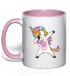 Чашка з кольоровою ручкою Dabbing unicorn with star Ніжно рожевий фото