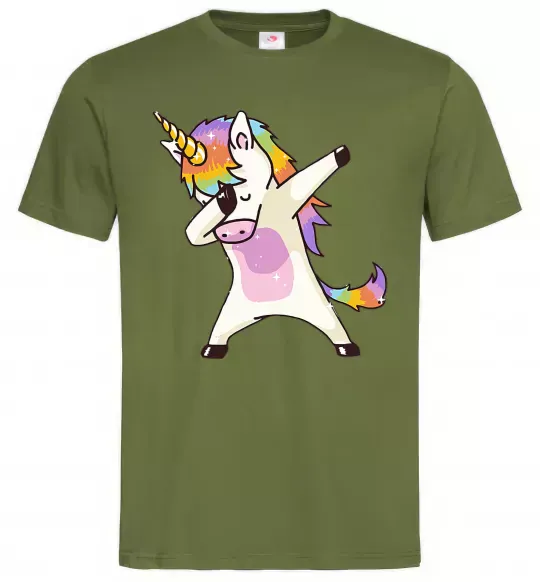 Мужская футболка Dabbing unicorn with star Оливковый фото