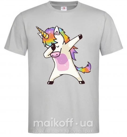 Мужская футболка Dabbing unicorn with star Серый фото