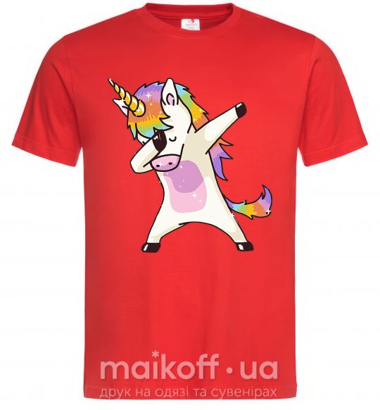 Мужская футболка Dabbing unicorn with star Красный фото
