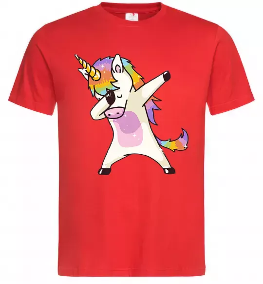 Мужская футболка Dabbing unicorn with star Красный фото