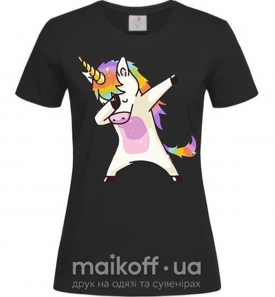 Жіноча футболка Dabbing unicorn with star Чорний фото