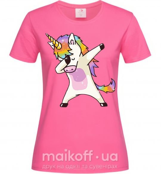 Жіноча футболка Dabbing unicorn with star Яскраво-рожевий фото