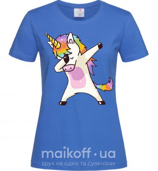 Женская футболка Dabbing unicorn with star Ярко-синий фото